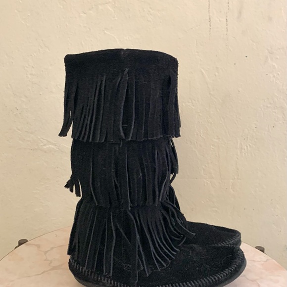 Black suede fringe boot size 6 boho festival boots - Picture 3 of 8